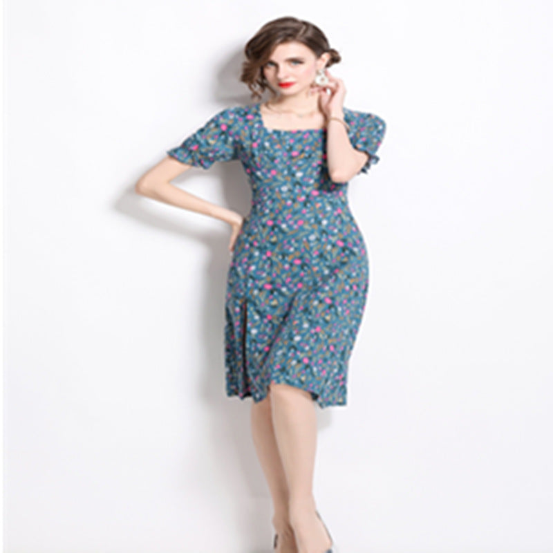 Damen Midikleid mit floralem Druck und seitlichem Schlitz Echo Archiv