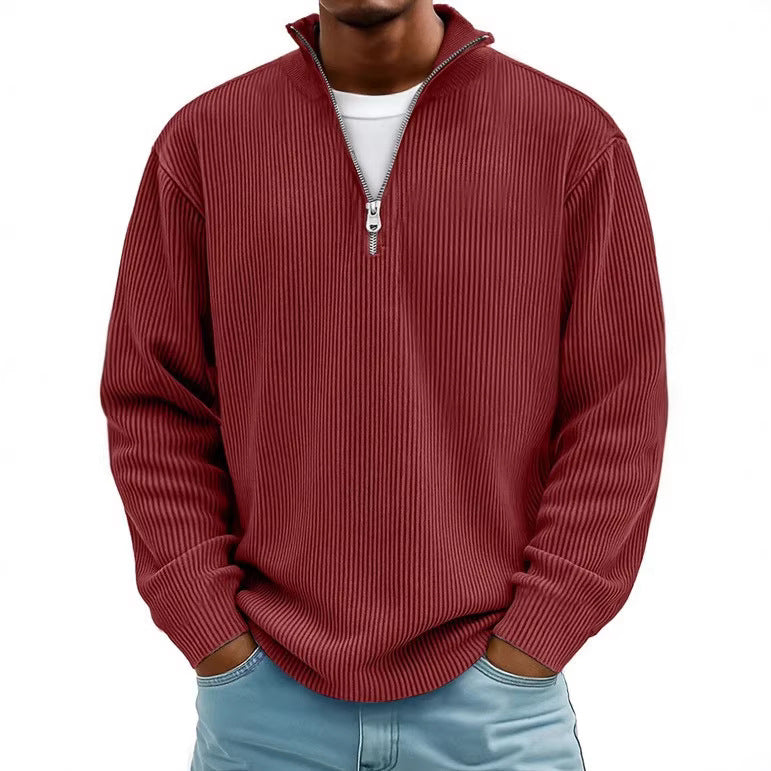 Herren nan gerippter Strickpullover mit halbem Reißverschluss und Stehkragen Echo Archiv