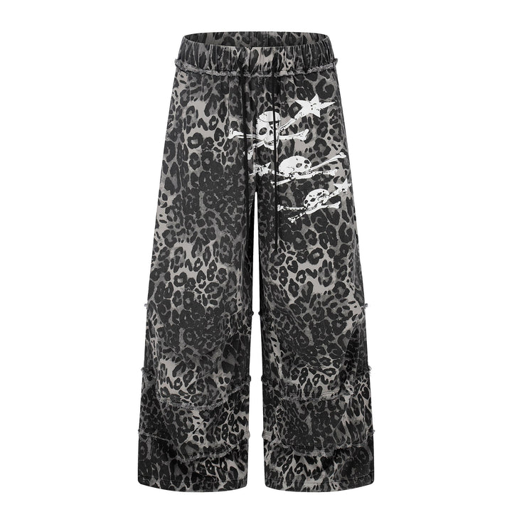Damen Weite Cargo-Culotte-Shorts mit Fransenstufen und Totenkopf-Print Echoarchiv