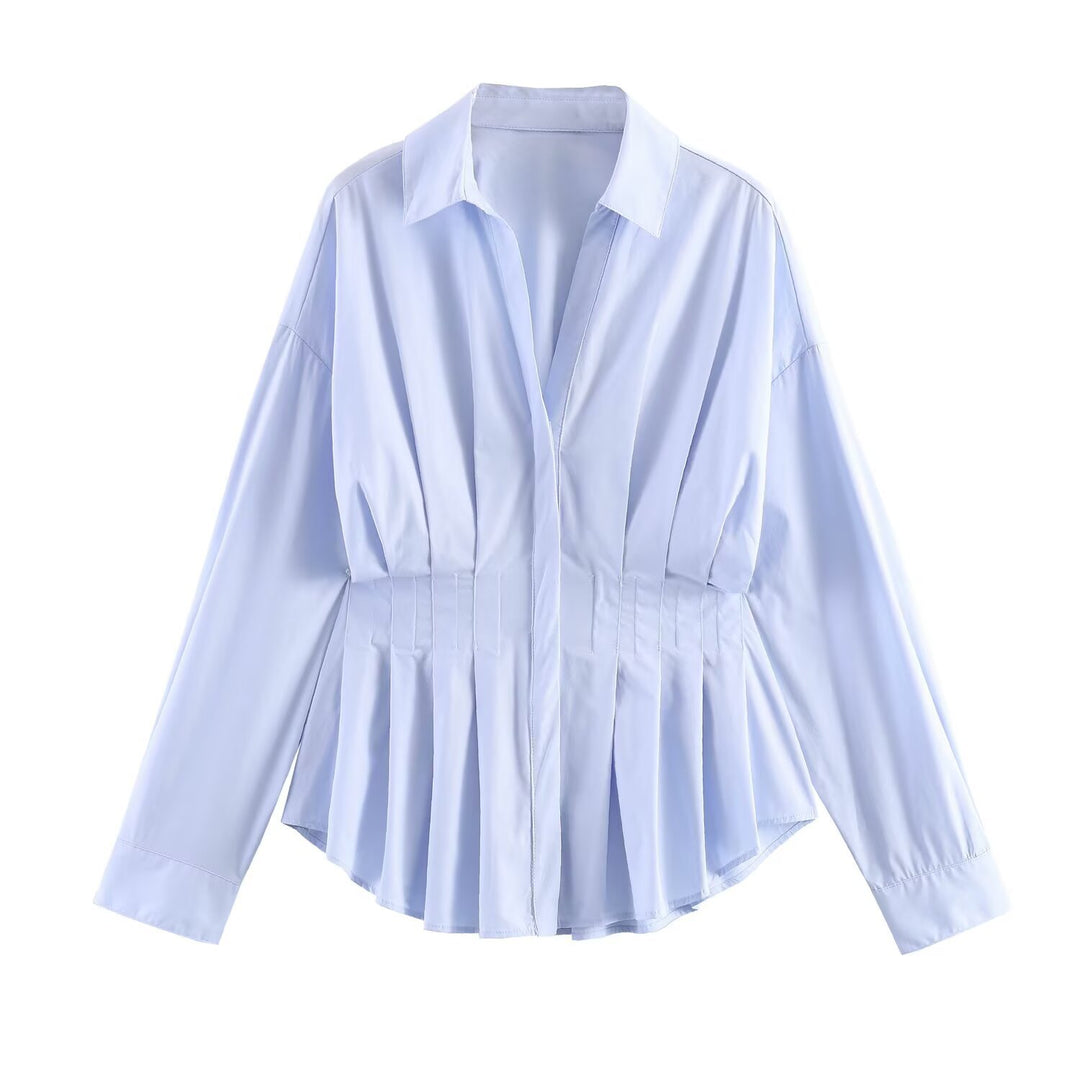 Damen taillierte Hemdbluse mit Kellerfalten‑Schößchen und Hemdkragen Echo Archiv
