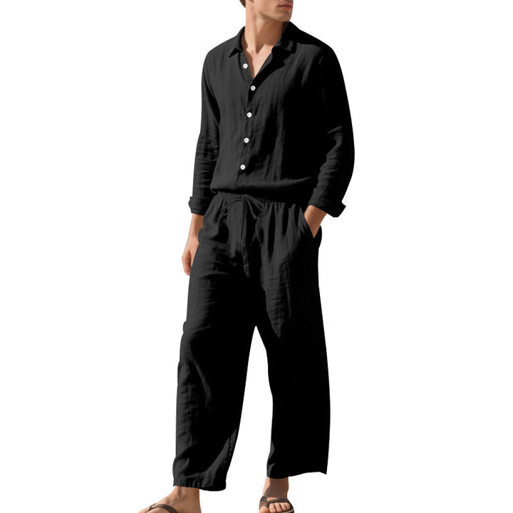 Herren Leinen-LoungEchoarchivnzug mit elastischem Bund und praktischem Knopfdesign Echoarchiv