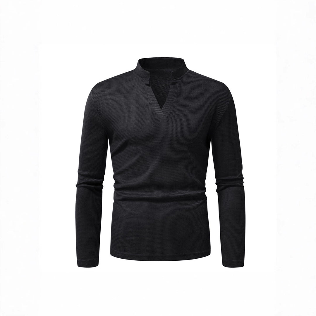 Herren Langarmshirt mit modernem Stehkragen und strukturierter Oberfläche Echoarchiv