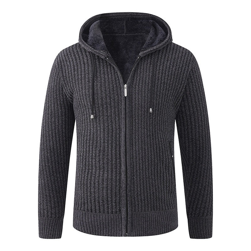 Herren Kapuzen-Strickjacke mit Teddyfutter und durchgehendem Reißverschluss Echo Archiv