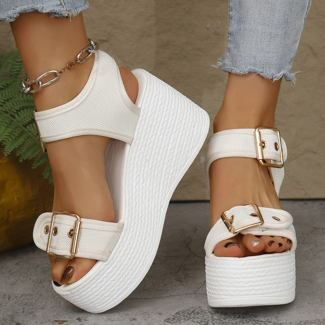 Damen nan Espadrille-Plateau-Sandalette mit textilen Riemen, großen Metallschnallen und gepolstertem Komfortfußbett Echo Archiv
