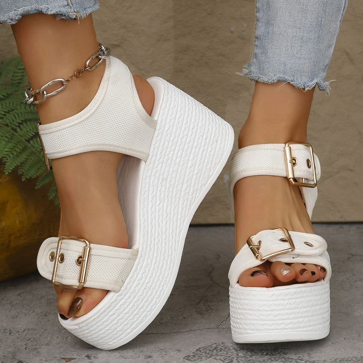 Damen nan Espadrille-Plateau-Sandalette mit textilen Riemen, großen Metallschnallen und gepolstertem Komfortfußbett Echo Archiv