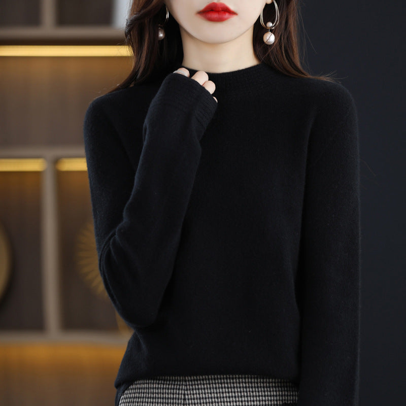 Damen Leichter Feinstrick-Mockneckpullover mit strukturierter Kragenblende Echoarchiv