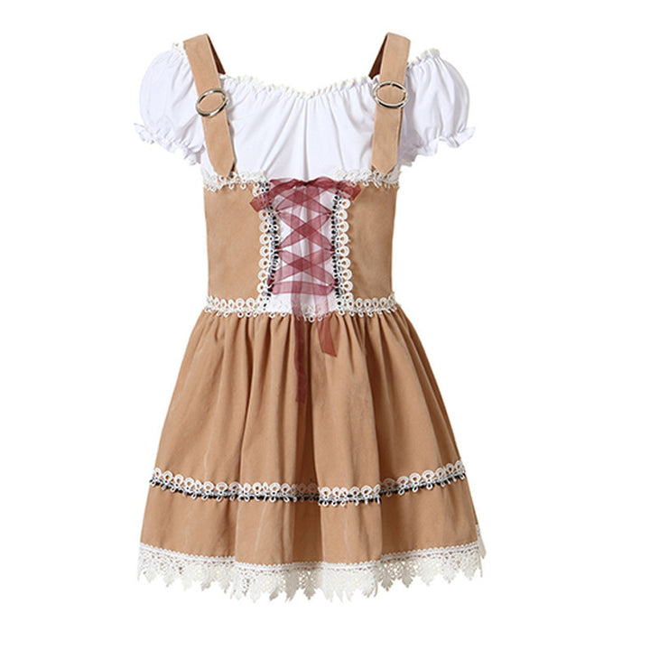 Damen nan bayerisch inspiriertes Minikleid mit geschnürter Korsage, Carmenbluse und Filzhut Echo Archiv