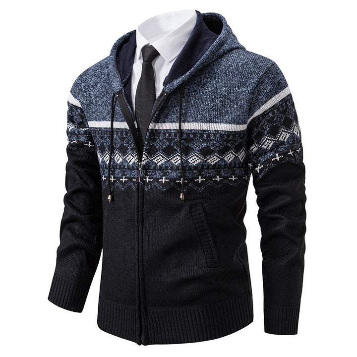 Herren modische Strickjacke mit Kapuze und Jacquard-Muster Echoarchiv