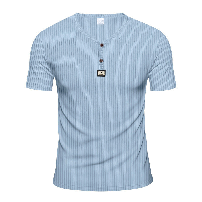 Herren Kurzarm-Henley-T-Shirt mit eleganter Struktur und modischen Knöpfen Echoarchiv