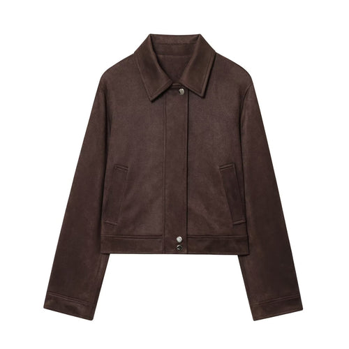 Damen 30+ kurz geschnittene Veloursjacke im Blousonstil mit Hemdkragen und verdeckter Druckknopfleiste Echo Archiv