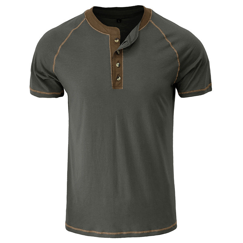 Herren Kurzarm-Henley-Shirt mit auffälligen Kontrastnähten und bequemer Passform Echoarchiv