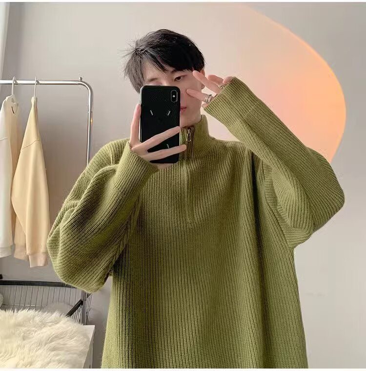 Herren Grobstrickpullover mit Stehkragen und Reißverschluss Echoarchiv