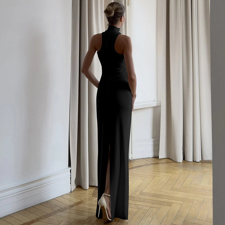 Damen elegantes langes Abendkleid mit halbem Kragen und edlen Akzenten Echo Archiv