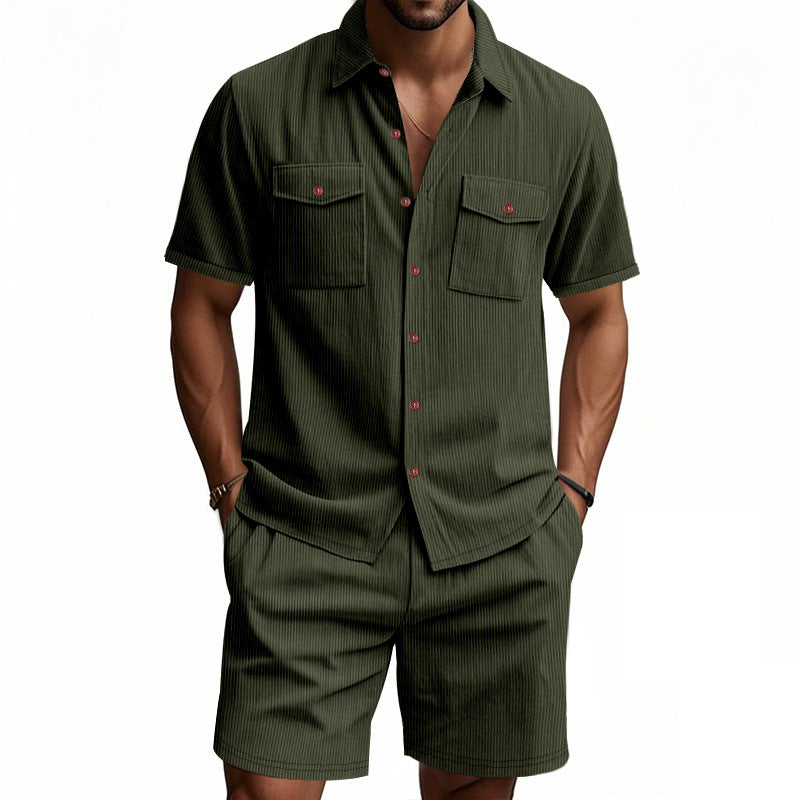 Herren lässiges Hemd-Shorts-Set mit strukturiertem Gewebe Echoarchiv