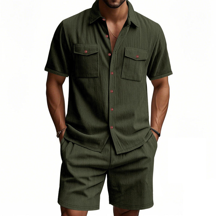 Herren lässiges Hemd-Shorts-Set mit strukturiertem Gewebe Echoarchiv