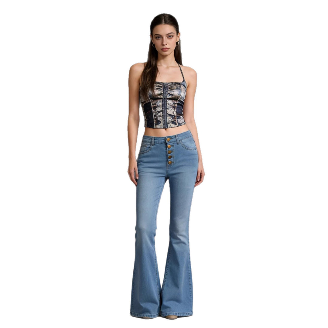 Damen Schlagjeans mit bunten Knopfdetails und hohem Bund Echo Archiv