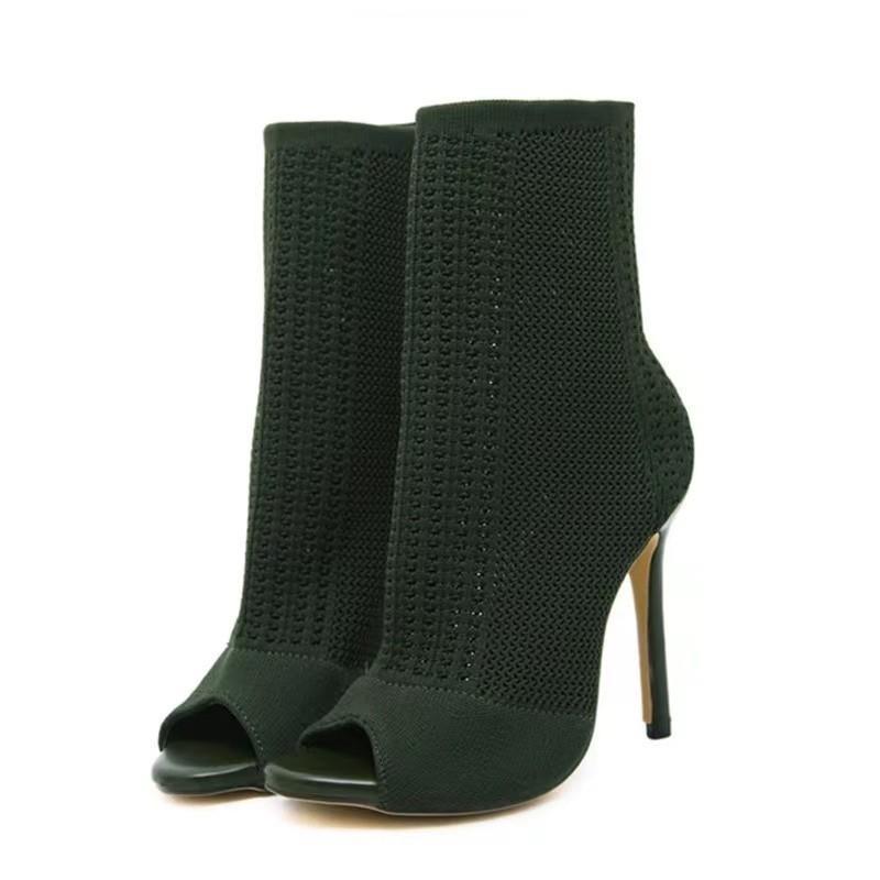 Damen nan gestrickte Peeptoe-Stiefelette mit elastischem Schaft, gepolstertem Fußbett und schmalem Stilettoabsatz Echo Archiv