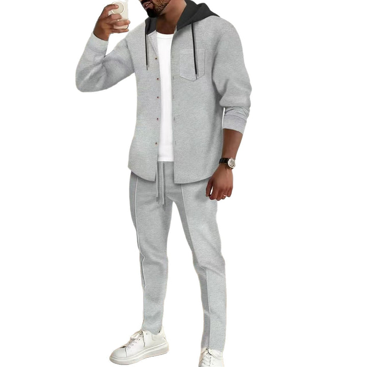 Herren lässiges Freizeitanzug-Set mit strukturiertem Oberteil und elastischen Jogginghosen Echoarchiv