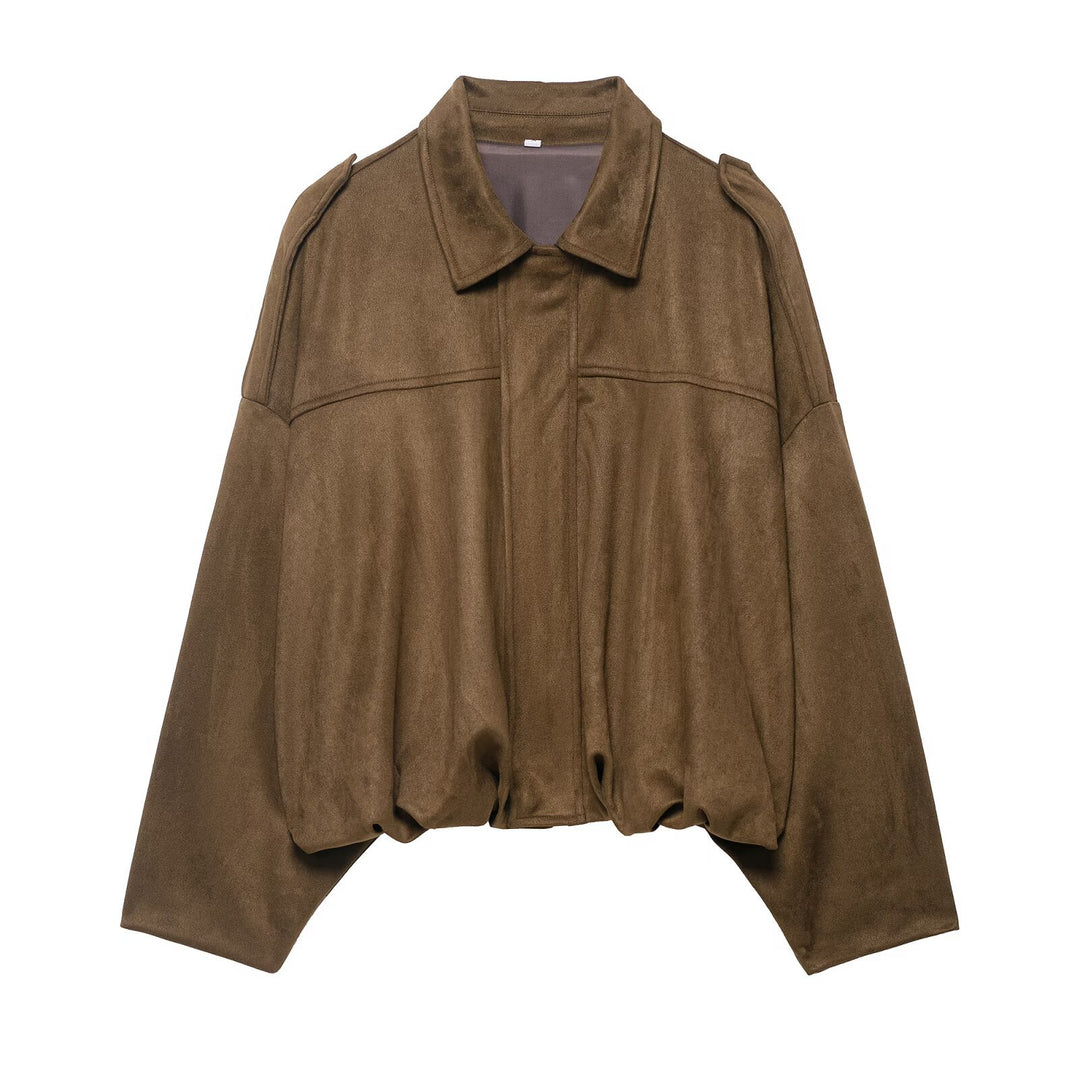 Damen Oversize-Suedejacke mit Schulterklappen, verdeckter Knopfleiste und elastischem Saum Echo Archiv