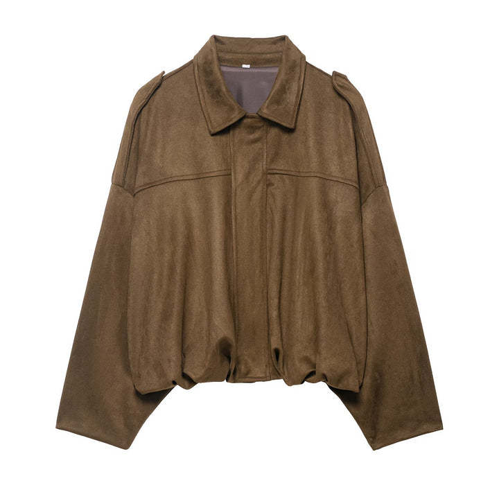 Damen Oversize-Suedejacke mit Schulterklappen, verdeckter Knopfleiste und elastischem Saum Echo Archiv