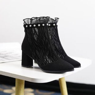 Damen Elegante Netze Stiefeletten mit Rüschendetails – Varelle