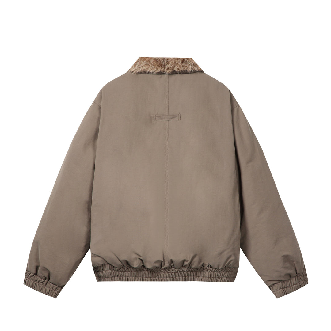 Damen Minimalistische Thermo‑Blousonjacke mit Kunstfell‑Umlegekragen und elastischem Tunnelzugsaum Echoarchiv