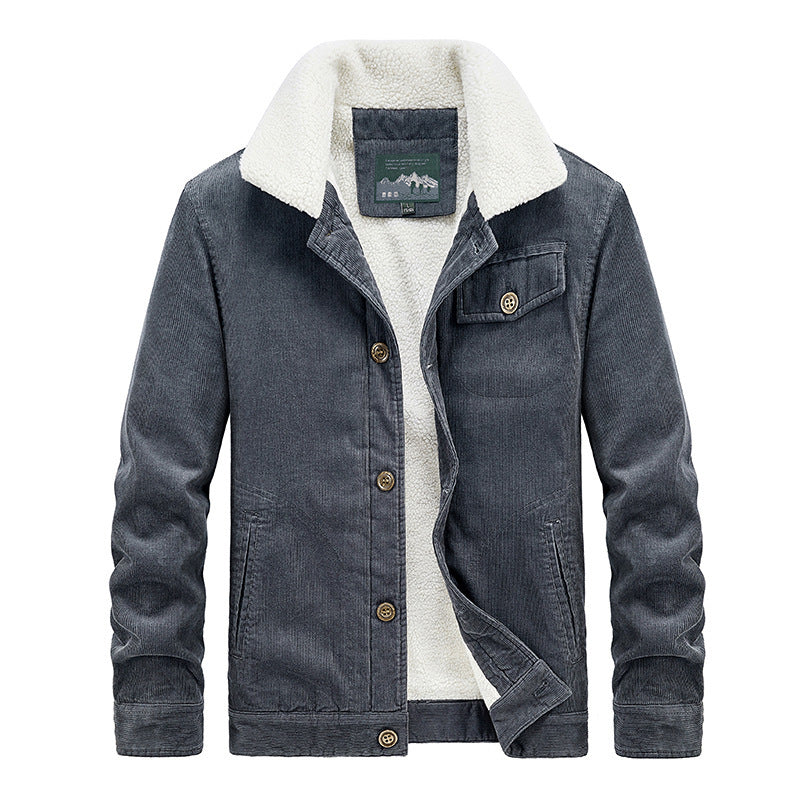 Herren Cord‑Blouson mit durchgehendem Sherpa‑Innenfutter und Umlegekragen – Taviero