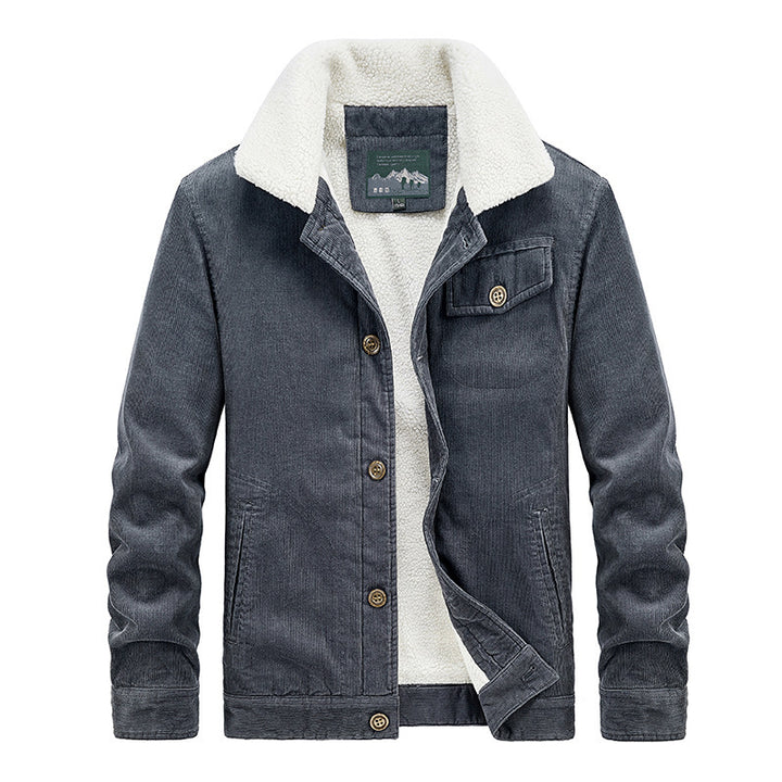 Herren Cord‑Blouson mit durchgehendem Sherpa‑Innenfutter und Umlegekragen – Taviero