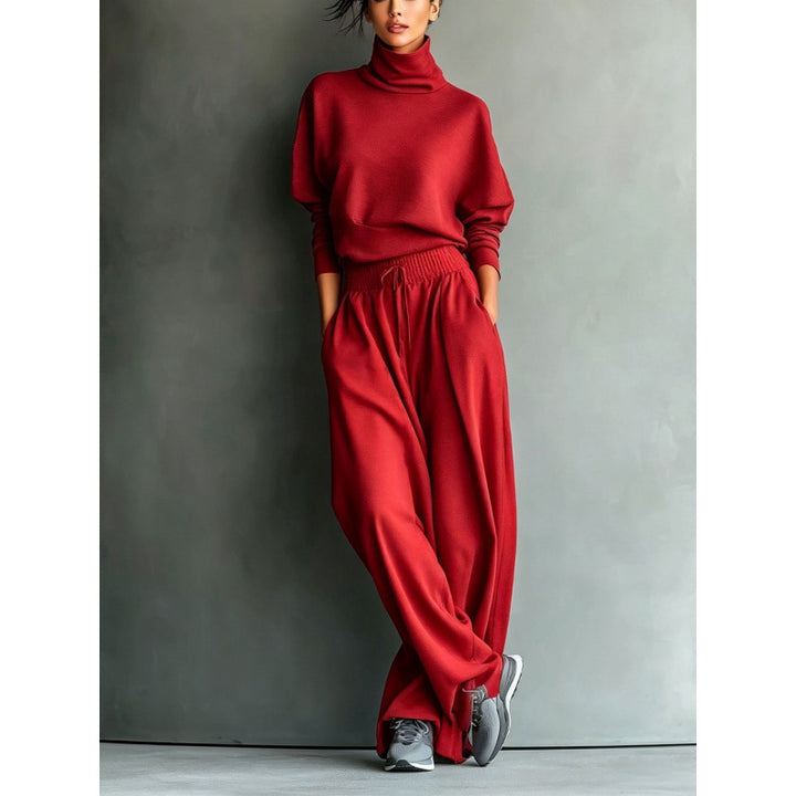 Damen Rollkragen-Loungewear-Set mit Oversize-Oberteil und weitem Gummibund-Hose Echoarchiv