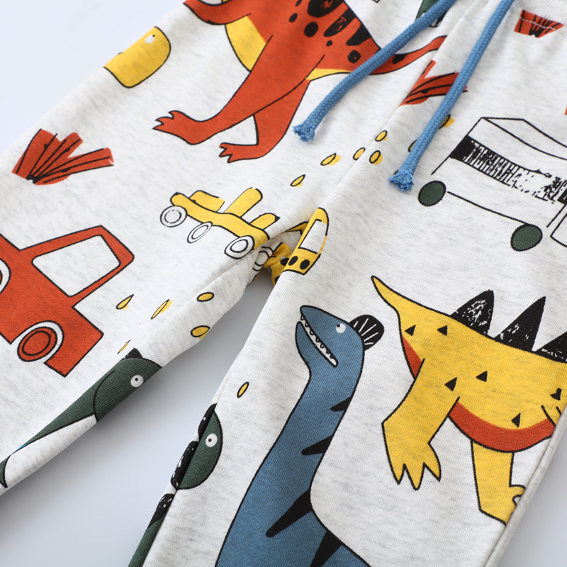 Jungen Jogginghose mit buntem Dinosaurier- und Fahrzeug-Design Echo Archiv