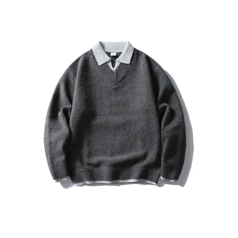 Unisex Oversize-Strickpullover mit kontrastpolokragen und V-Ausschnitt Echo Archiv