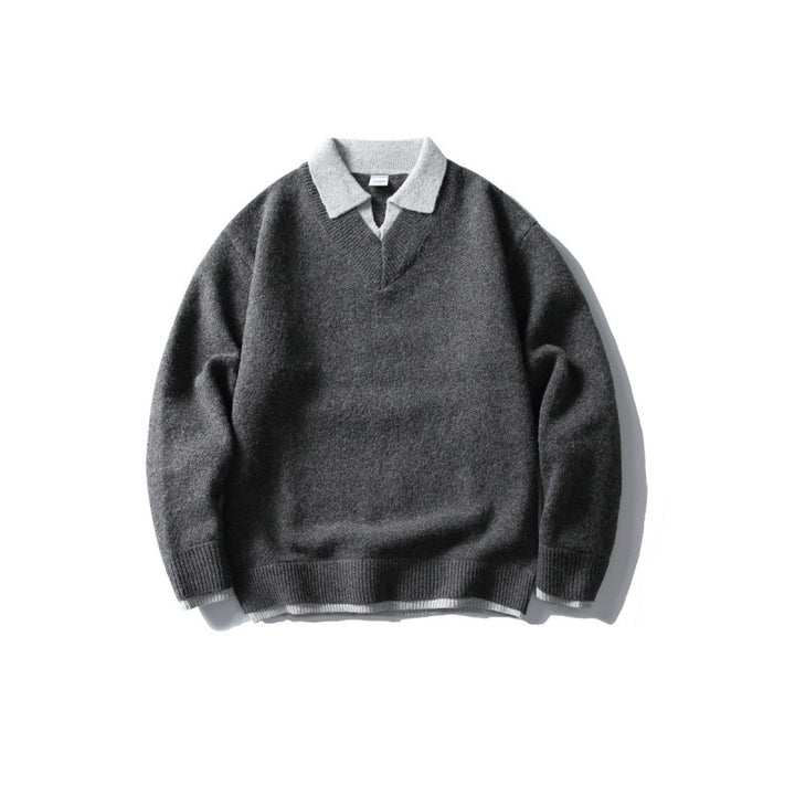 Unisex Oversize-Strickpullover mit kontrastpolokragen und V-Ausschnitt Echo Archiv