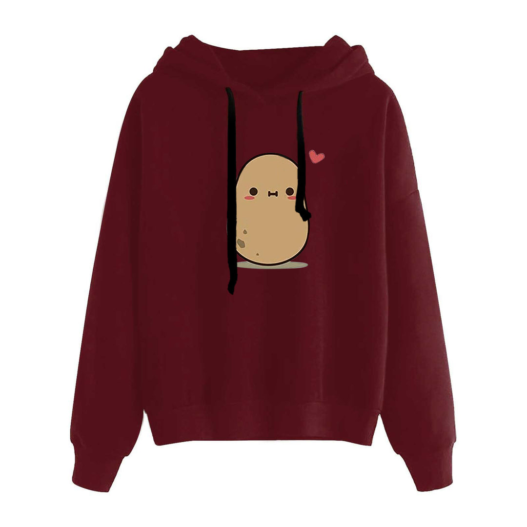 Damen lässiger Oversize Kapuzenpullover mit Herz‑und‑Pfotenprint, Kordelzug und gerippten Bündchen – Auréline