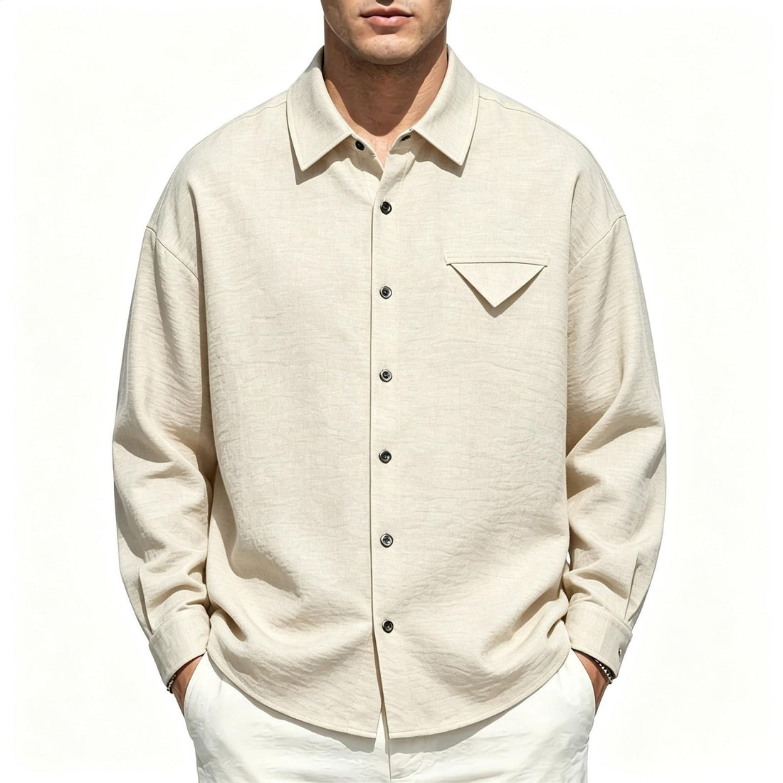 Herren Leichtes Texturiertes Overshirt mit Hemdkragen und Brustklappen-Tasche Echo Archiv