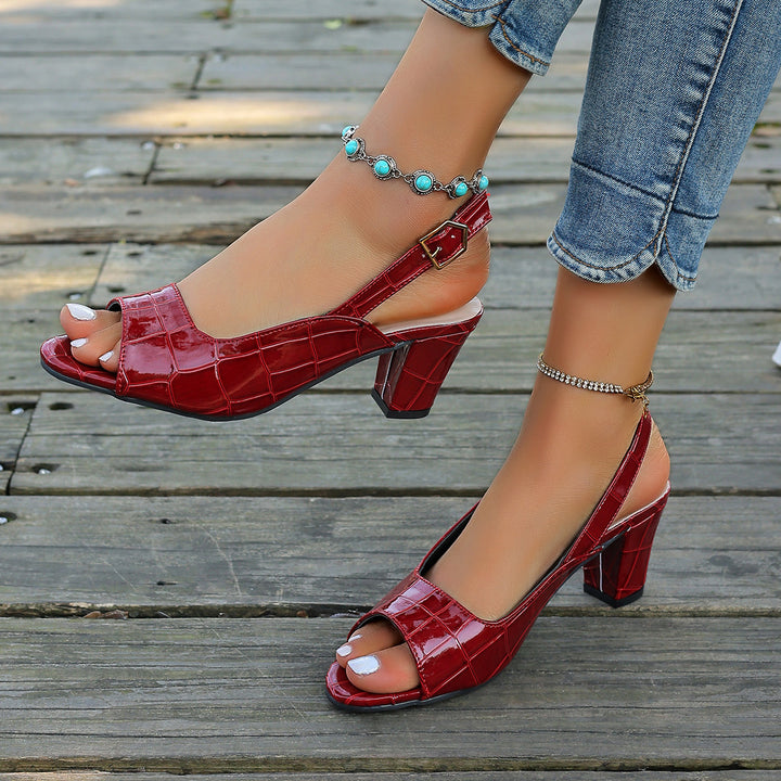Damen elegante Peeptoe-Slingback Sandalen mit mittelhohem Blockabsatz Kroko-Lackleder-Optik – Sorelia