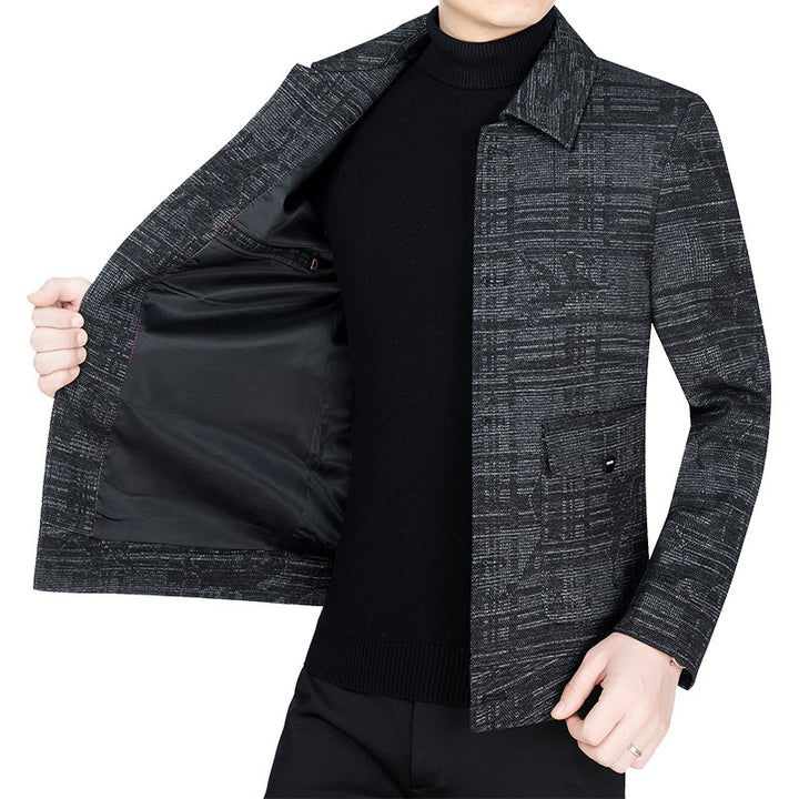Herren Kurzjacke im strukturierten Weblook mit Hemdkragen und Knopfleiste – Taviero