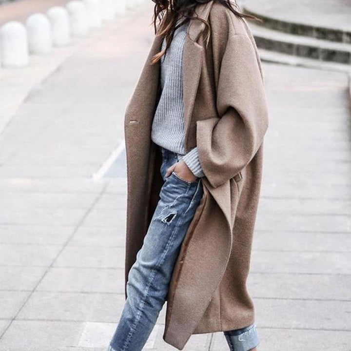 Damen nan langer Oversize Wollmix-Kimonomantel mit offener Vorderseite und tiefen Eingrifftaschen Echo Archiv