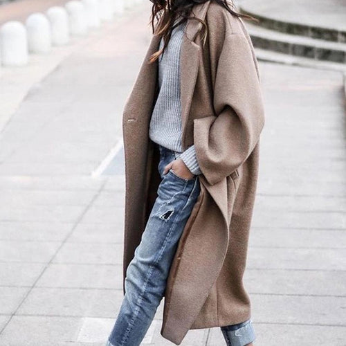 Damen nan langer Oversize Wollmix-Kimonomantel mit offener Vorderseite und tiefen Eingrifftaschen Echo Archiv