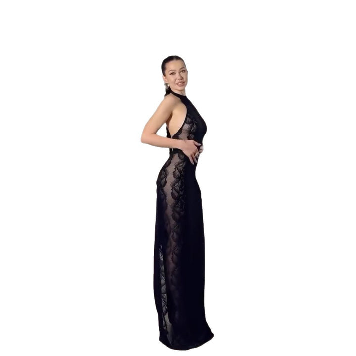 Damen Elegantes Spitzenkleid mit hohem Kragen und seitlichem Schlitz Echo Archiv