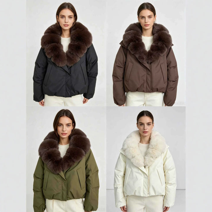 Damen nan kurze Cropped-Parka mit extravoluminösem Fellkragen und winddichter Thermofütterung Echo Archiv