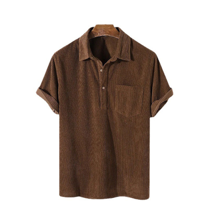 Herren Kurzarm Poloshirt aus gestreiftem Stoff mit Knopfleiste und Brusttasche Echoarchiv