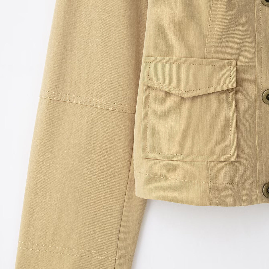 Damen Kurzer Doppelreihiger Field‑Blouson im Utility‑Stil mit Stehkragen Echo Archiv