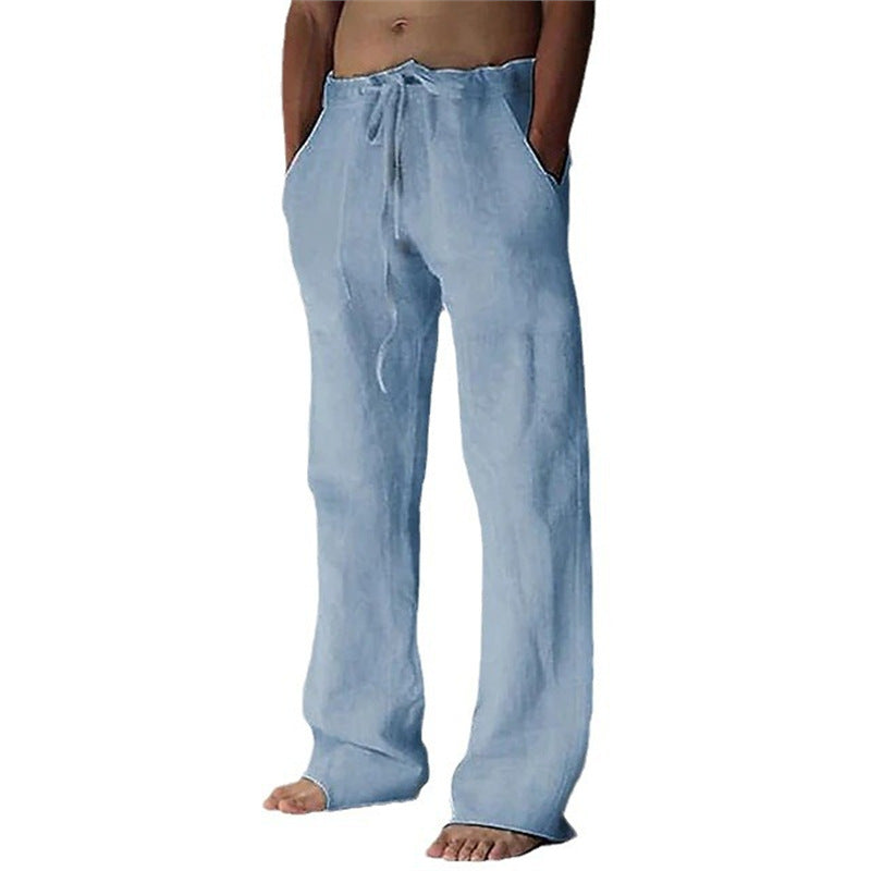 Herren lässige Leinenhose mit adjustablem Bund und seitlichen Taschen Echoarchiv