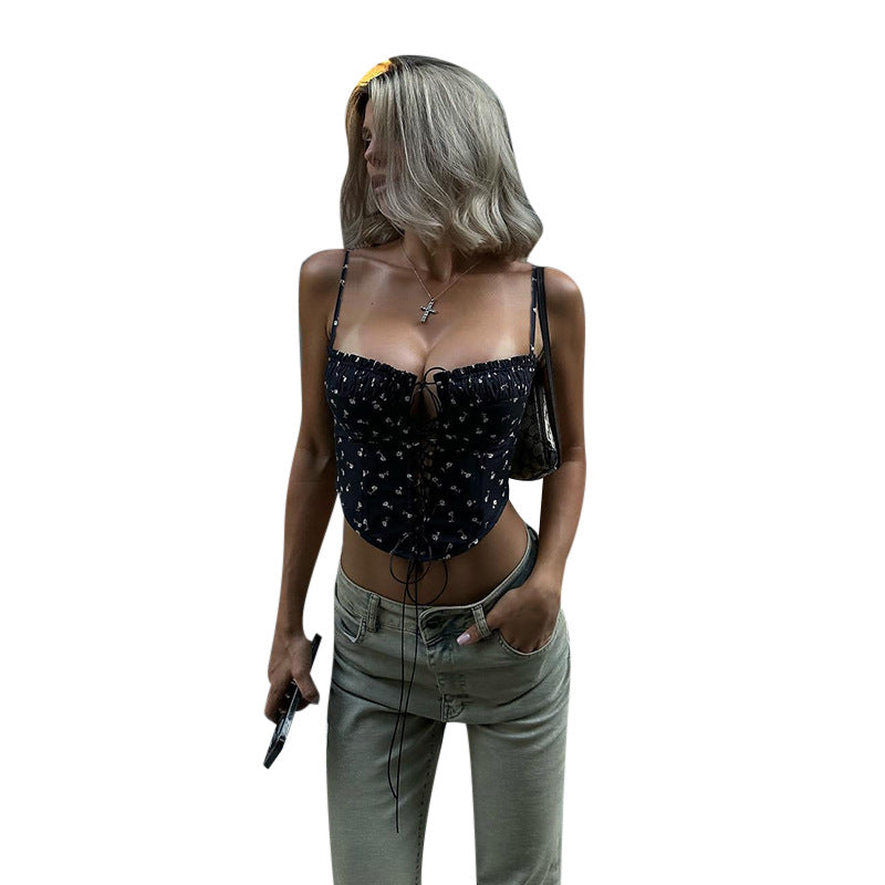 Damen-Spitzentop mit verstellbaren Trägern und floralem Muster Echo Archiv