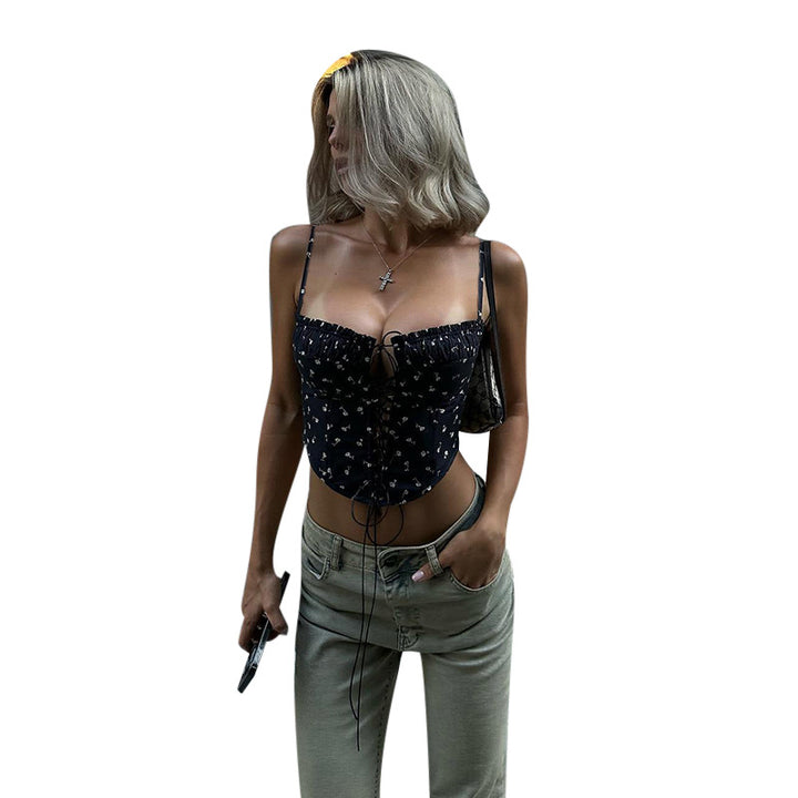 Damen-Spitzentop mit verstellbaren Trägern und floralem Muster Echo Archiv