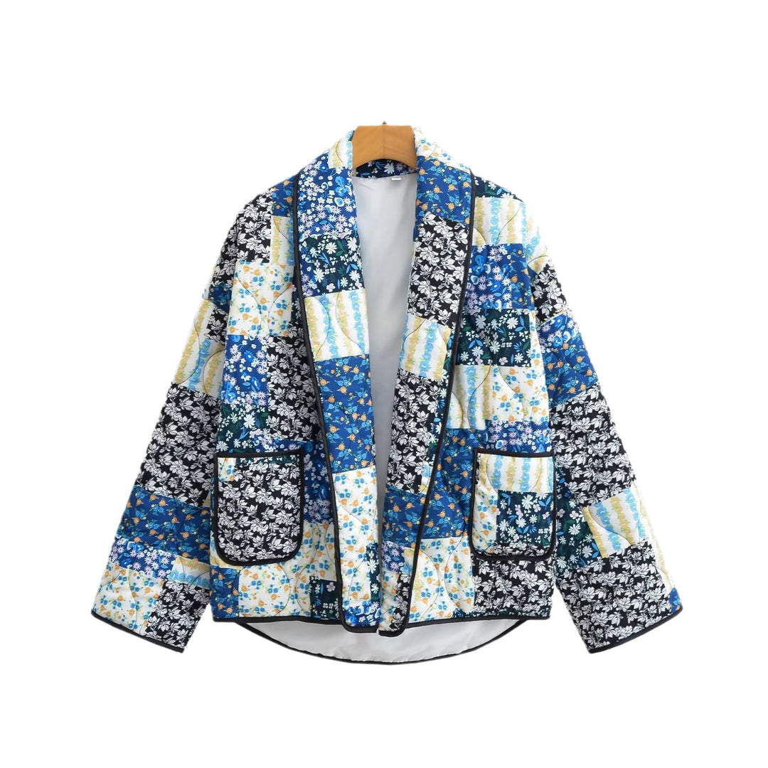 Damen Gesteppte Patchwork-Quiltjacke mit Kontrastpaspel und aufgesetzten Taschen Echo Archiv