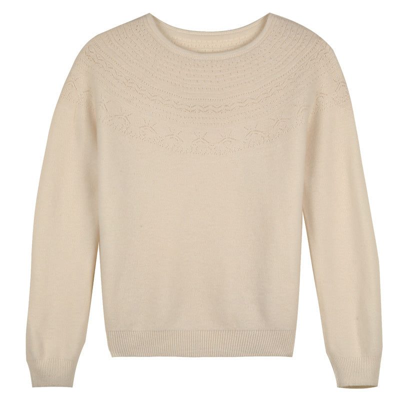 Damen Rundhals-Feinstrickpullover mit strukturierter Passe und Kaschmir-Optik Echoarchiv