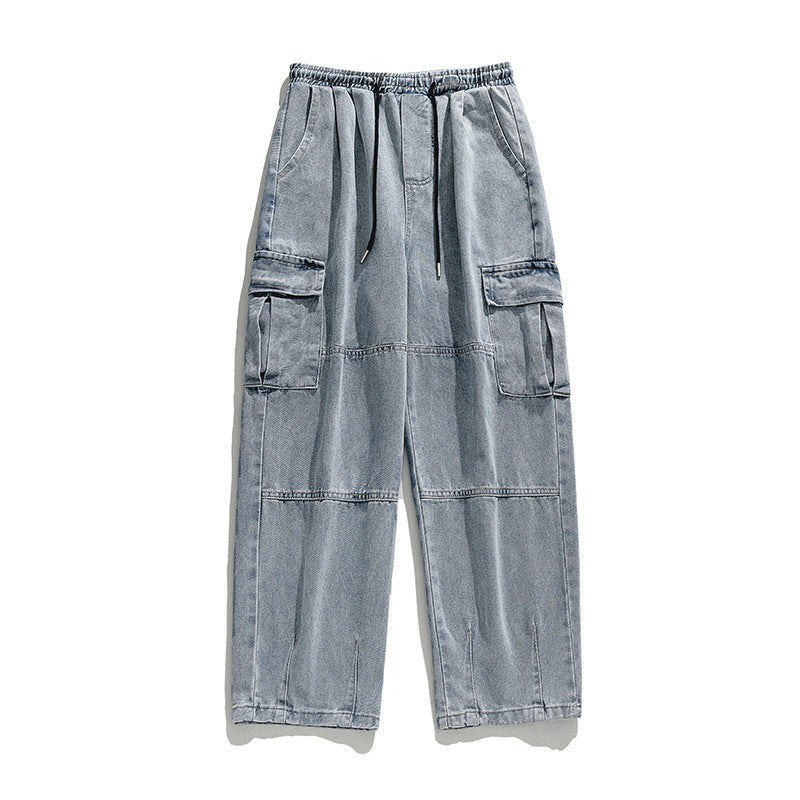 Herren Cargo-Freizeithose aus Baumwoll-Denim mit Tunnelzugbund, Kappnähten und aufgesetzten Klappentaschen Echo Archiv