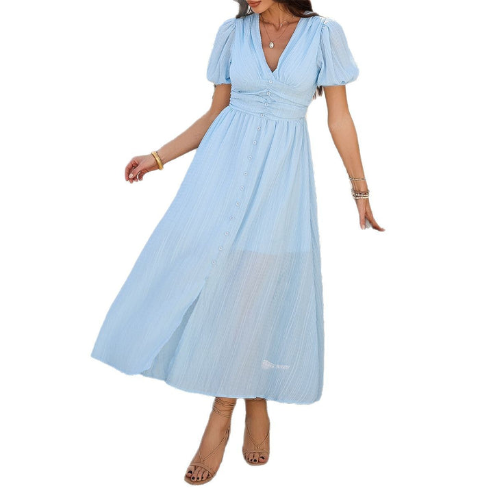 Damen Maxikleid mit V-Ausschnitt und luftigen Puffärmeln Echo Archiv