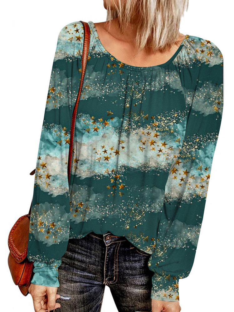 Damen Ethno-Print Oversize-Tunika mit Rundhalsausschnitt und langen Ballonärmeln – Avérine